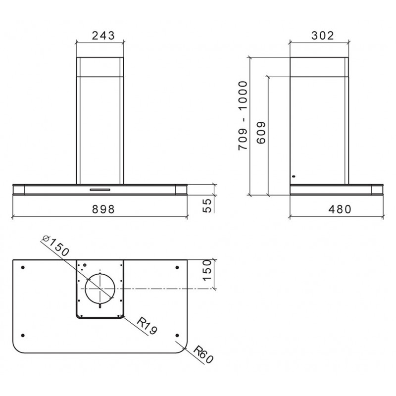 Baraldi Stivia Cappa Cucina A Parete 90 Cm 800 M3/h - Nera/inox