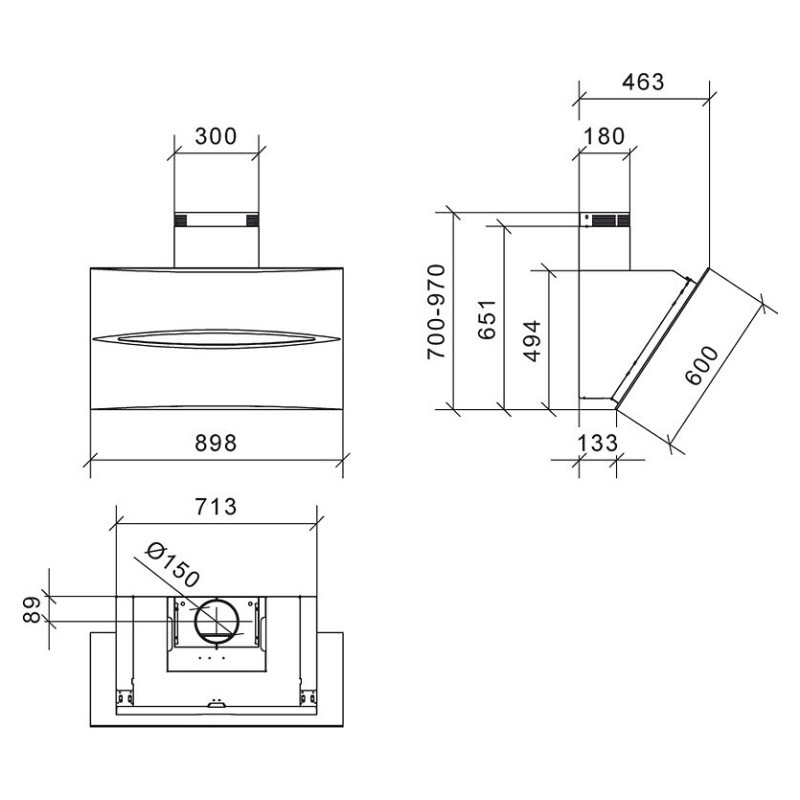 Baraldi SURF Cappa Cucina A Parete 90 Cm 900 M3/h - Vetro Nero