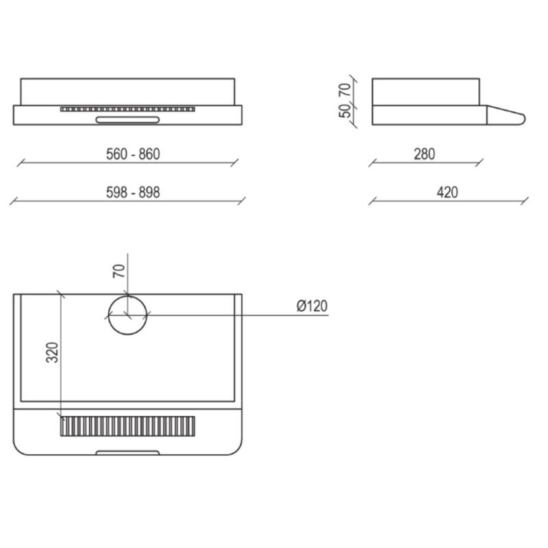 Baraldi SWING Cappa Cucina Da Incasso 60 Cm Filtrante 270 M3/h - Acciaio Inox