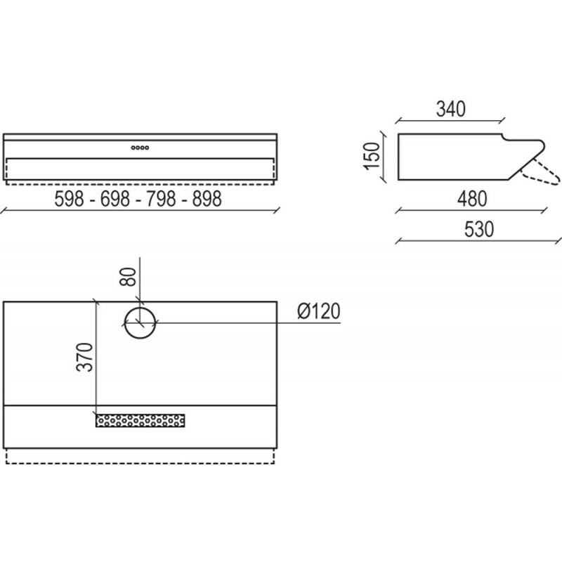 Baraldi THEMA Cappa Sottopensile 80 Cm - Motore 270 M3/h - Nero/inox