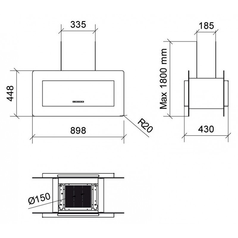 Baraldi Trisia Appesa Cappa Cucina Ad Isola Classe A 800 M3/h - Nera/inox