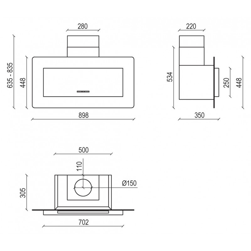 Baraldi Trisia Cappa Cucina A Parete 90 Cm 800 M3/h - Bianca/inox