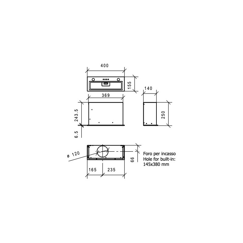 Baraldi VERTIGO Cappa Cucina Da Incasso 40 Cm 270 M3/h - Inox/Grigio