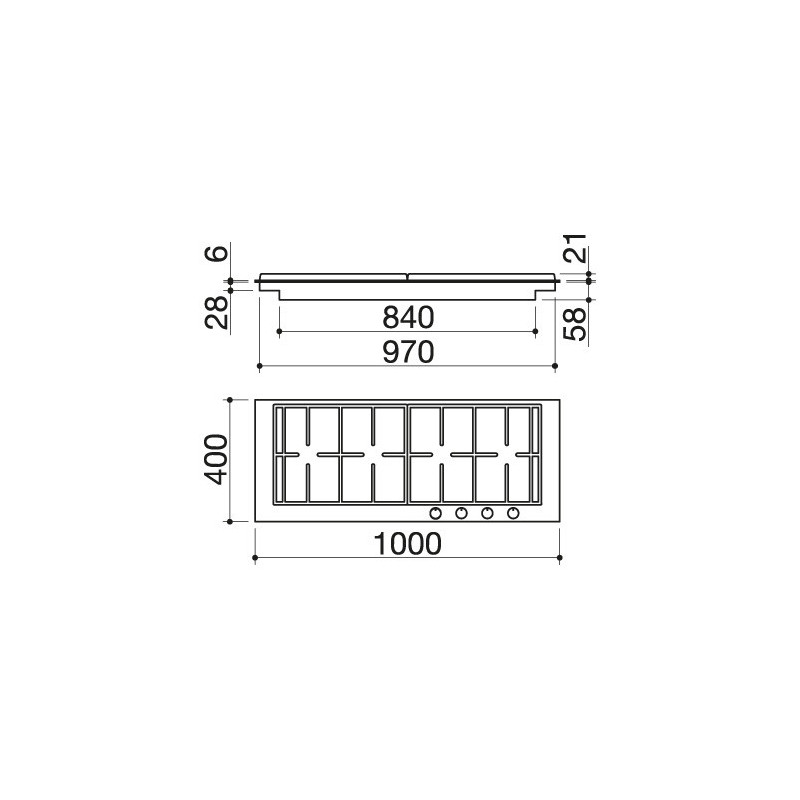 Barazza 1PBF104 Piano Cottura Nero Acciaio Inox Da Incasso Gas 4 Fornello(i)