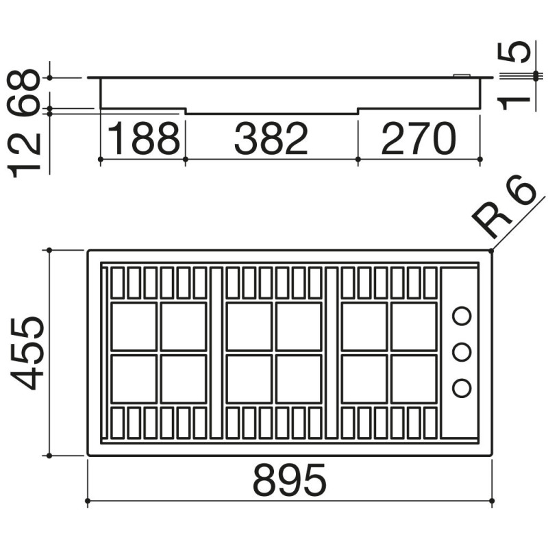 Barazza 1PLB2T Piano Cottura Nero Acciaio Inox Da Incasso Gas 3 Fornello(i)