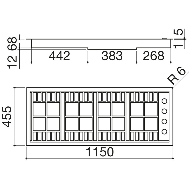 Barazza 1PLB3T Piano Cottura Nero Acciaio Inox Da Incasso Gas 4 Fornello(i)