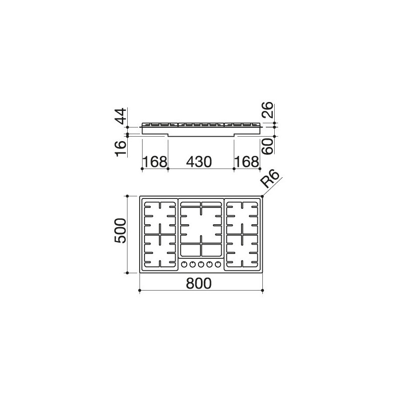 Barazza 1POF80 Piano Cottura Nero Acciaio Inox Da Incasso Gas 5 Fornello(i)