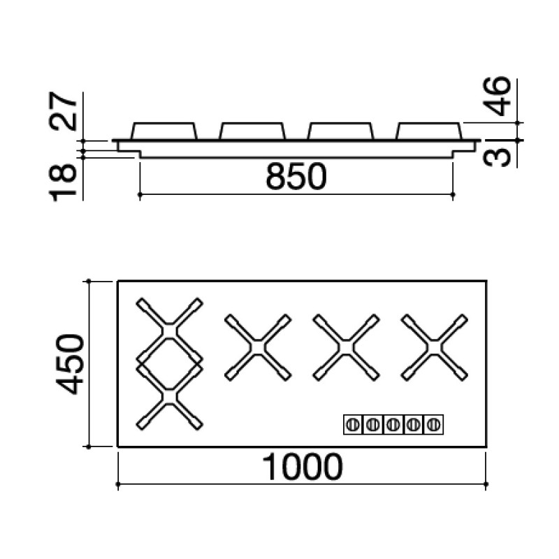 Barazza 1PUN105 Piano Cottura Nero Acciaio Inox Da Incasso Gas 5 Fornello(i)
