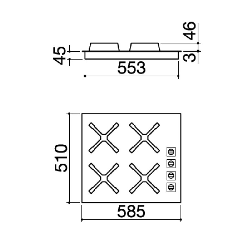 Barazza 1PUN64 Piano Cottura Nero Acciaio Inox Da Incasso Gas 4 Fornello(i)