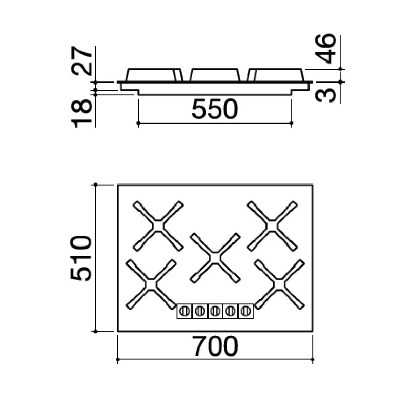 Barazza 1PUN75 Piano Cottura Nero Acciaio Inox Da Incasso Gas 5 Fornello(i)