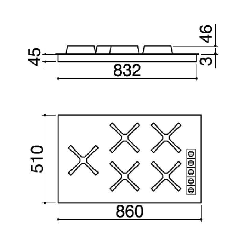 Barazza 1PUN95 Piano Cottura Nero Acciaio Inox Da Incasso Gas 5 Fornello(i)