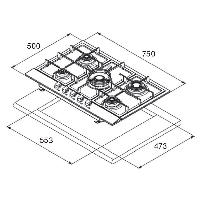 BLANCO 1047143 Piano Cottura Gas Exclusive 7x5-5 75cm 5 Fuochi - Bianco