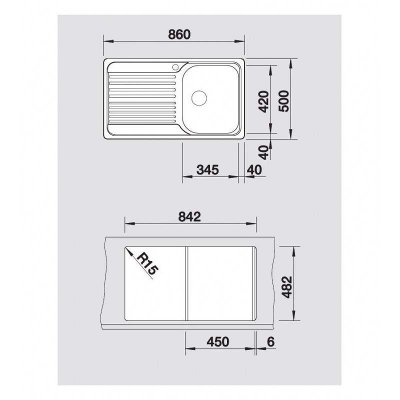 BLANCO 1324947 Lavello Tipo 45 S 1 Vasca Dx 86x50cm Acciaio Inox
