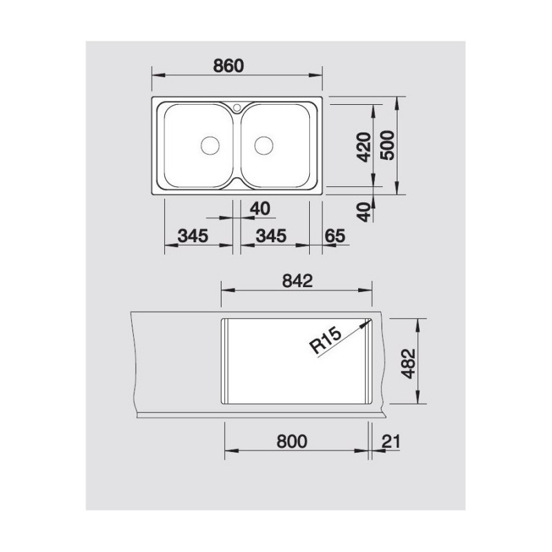 BLANCO 1324949 Lavello Tipo 8 2 Vasche 86x50cm Acciaio Inox