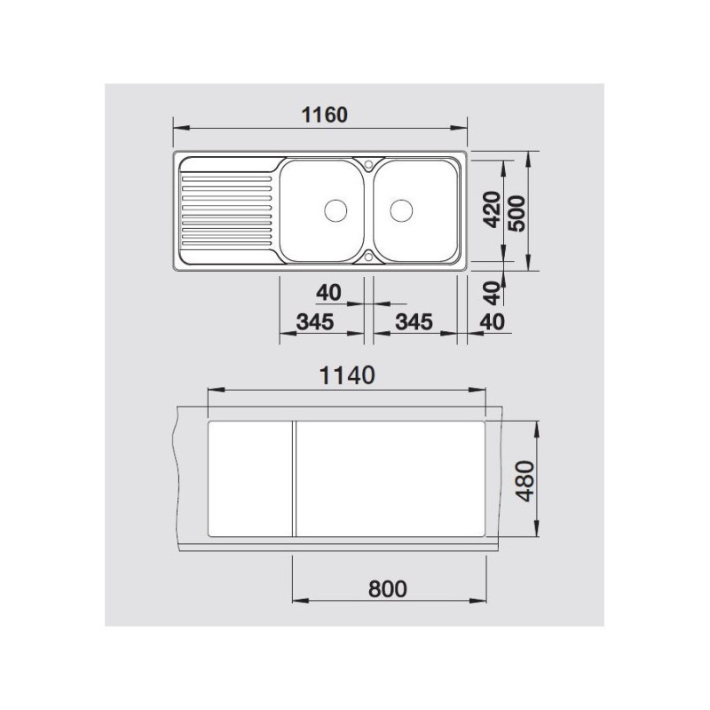 BLANCO 1324950 Lavello TIPO 8 S Compact 2 Vasche Dx Dimensione 1160x500 Mm Acciaio Inox