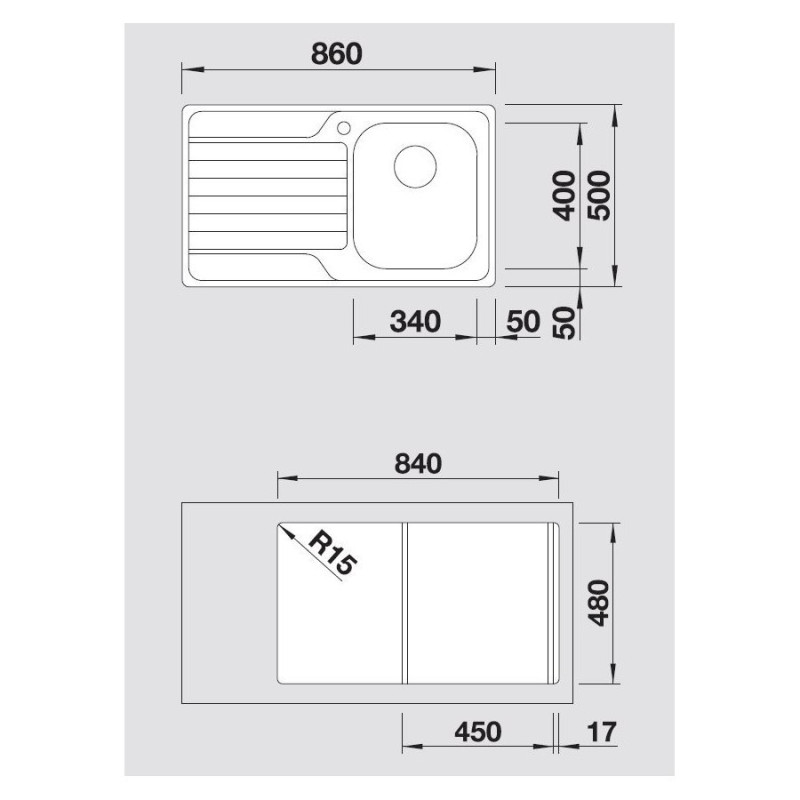 BLANCO 1328102 Lavello DINAS 45 S 1 Vasca Dx dimensione 860x500 Mm Acciaio Inox