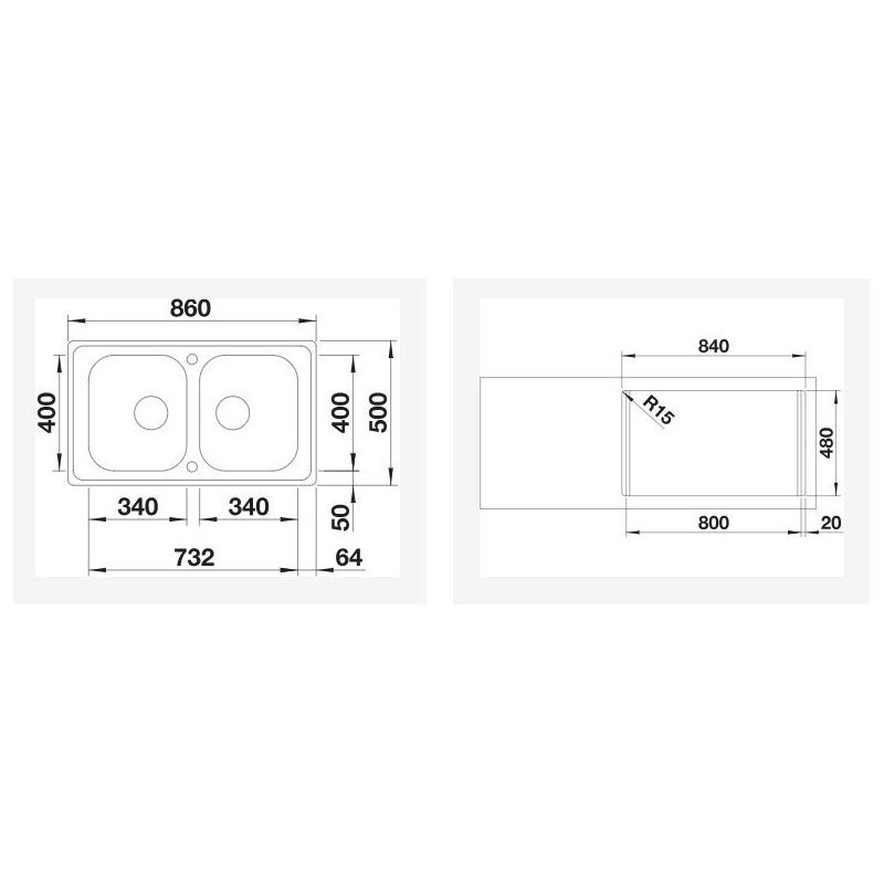 BLANCO 1328108 Lavello DINAS 8 2 Vasche Incasso Sopratop Dimensione 860x500 Mm Acciaio Inox