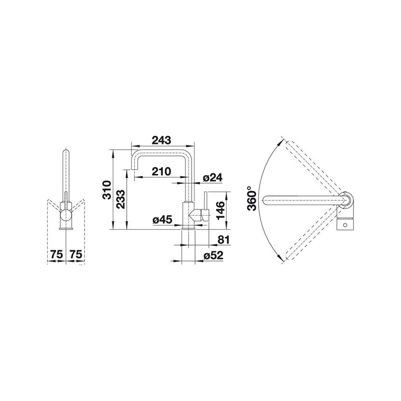 BLANCO 1526159 MISCELATORE MILI  canna Alta girevole Fino A 360 Foro 35 Mm Flessibile 350 Mm Nero