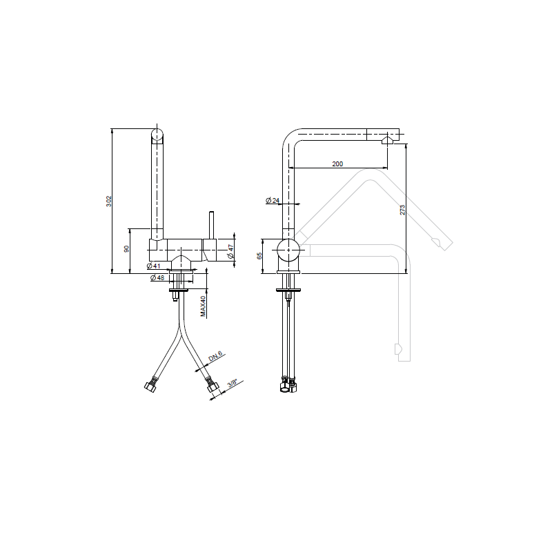 CROLLA P580L.NO Miscelatore Sottofinestra Monocomando canna Reclinabile Nero Opaco
