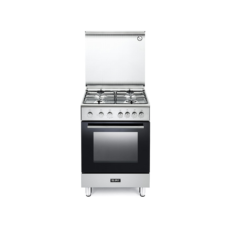 ELBA MGX64E2 Cucina 60×60 Cm Inox E Vetro Nero Con Forno A Gas