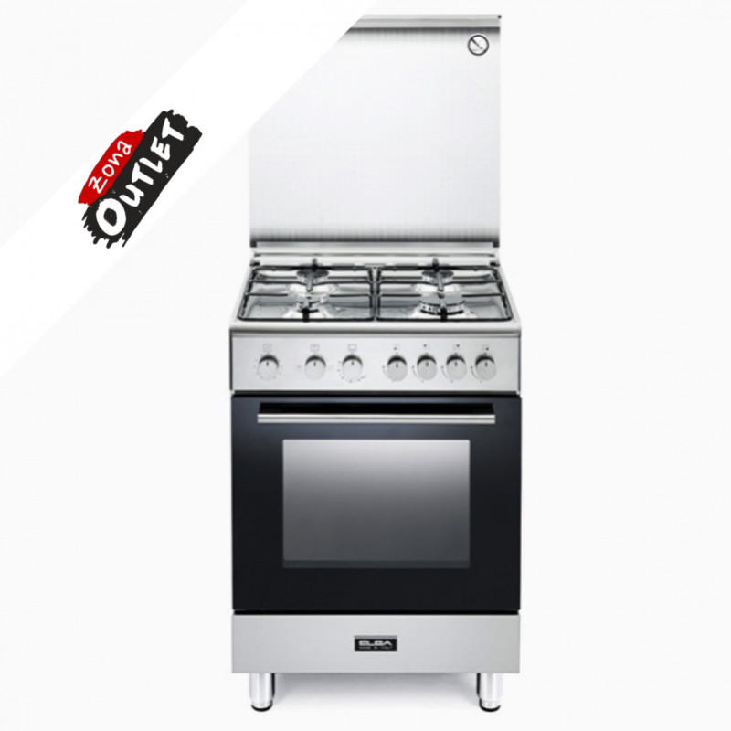 ELBA MGX64E2 Cucina 60×60 cm Inox e vetro nero con Forno a Gas