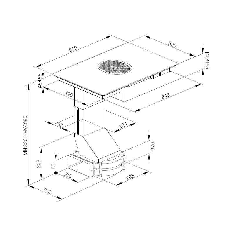 ESISTYLE E048000039 Piano Cottura Induzione Con Cappa Integrata SHAPE ONE - Vetro Nero RG