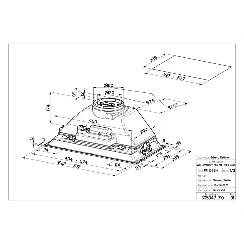 FABER 305.0599.321 Cappa Aspirante Ad Incasso INKA SMART HCS (ICH SS) A70 390 M³/h Classe B Acciaio Inox