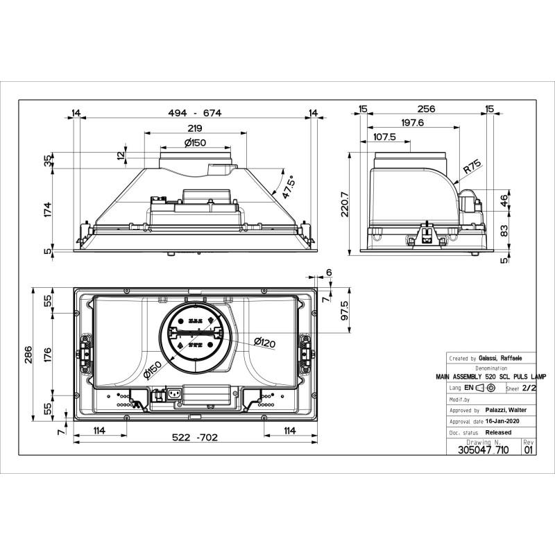 FABER 305.0599.323 Cappa Aspirante Ad Incasso INKA SMART HCS (ICH SS) A52 390 M³/h Classe B Acciaio Inox