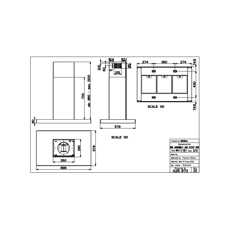 FABER 325.0618.802 Cappa Aspirante A Isola STILO GLASS SMART ISOLA A90  700 M3/h Classe B  Acciaio Inox / Vetro