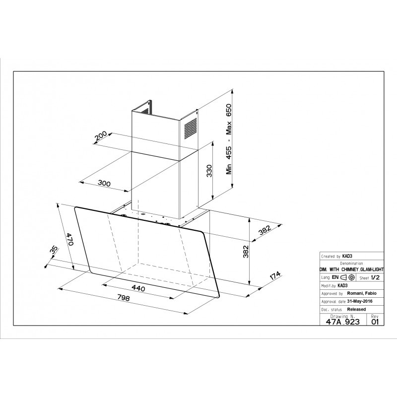 FABER 330.0615.685 Cappa Aspirante A Parete V-AIR KL A980 720 M3/h Classe A+ Vetro Nero / Marrone Chiaro
