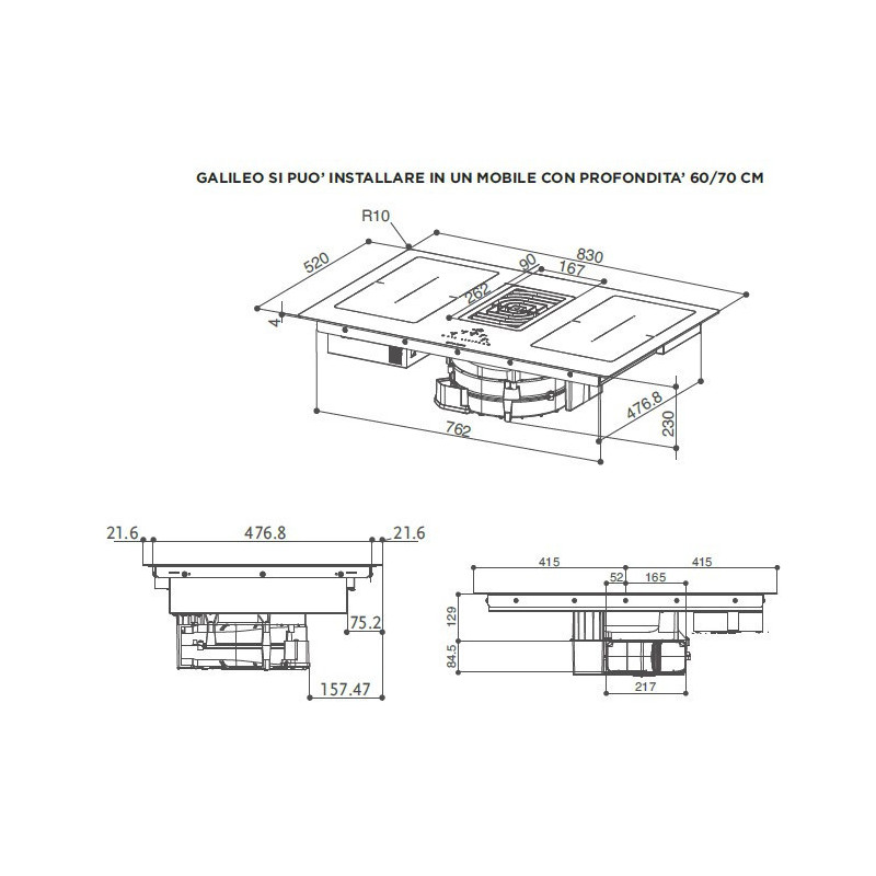 FABER 340.0679.890 Cappa GALILEO Integrata Al Piano Cottura A Induzione  GALILEO HE BK GLASS NG A83
