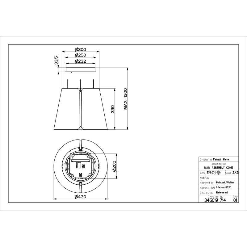 FABER 345.0655.178 Cappa Ad Isola BEAT BK MATT F45 720m3/h Classe A Titanio Opaco