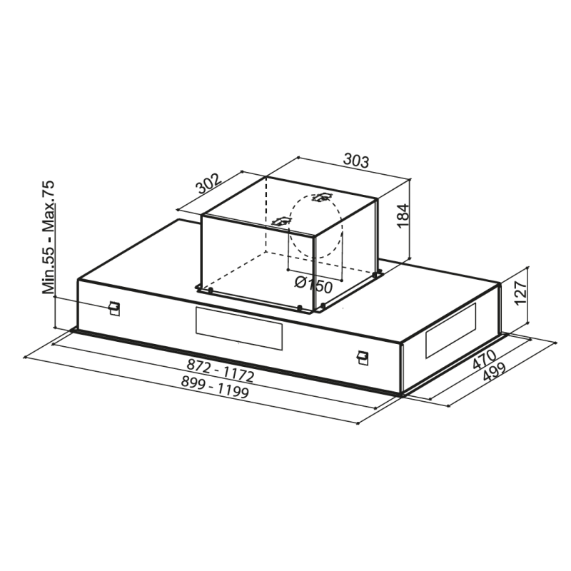 FABER 350.0621.950 Cappa Da Soffitto Heaven 2.0 X90 700m³/h K-link Con Piano A Induzione Classe A Acciaio Inox