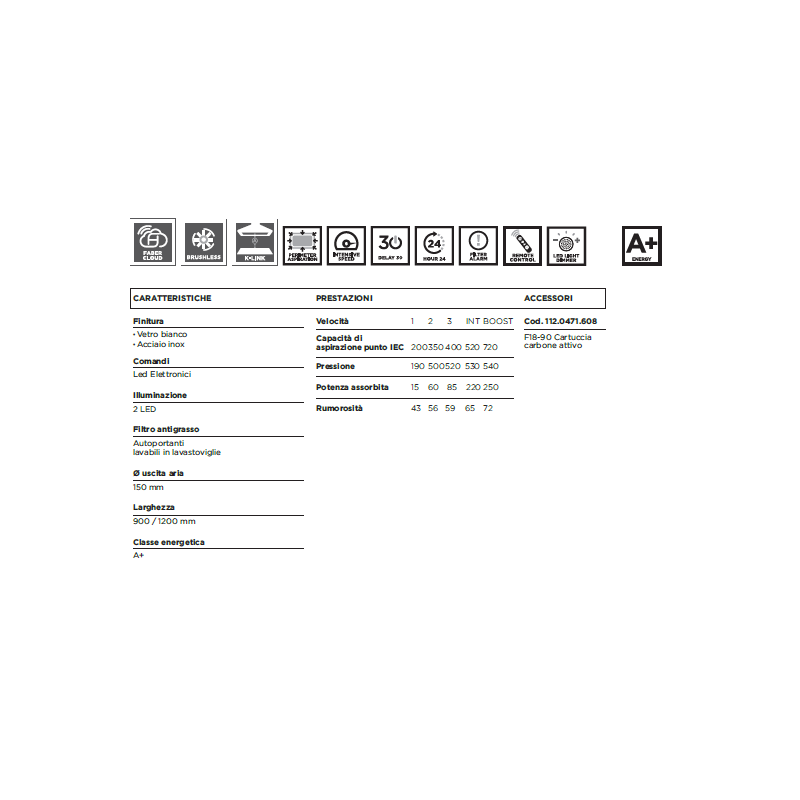 FABER 350.0679.874 Cappa Da Soffito HEAVEN DUAL LIGHT A90 G/WH FLAT Sistema K-LINK 900 Mm 720m3/h Classe A+ Vetro Bianco