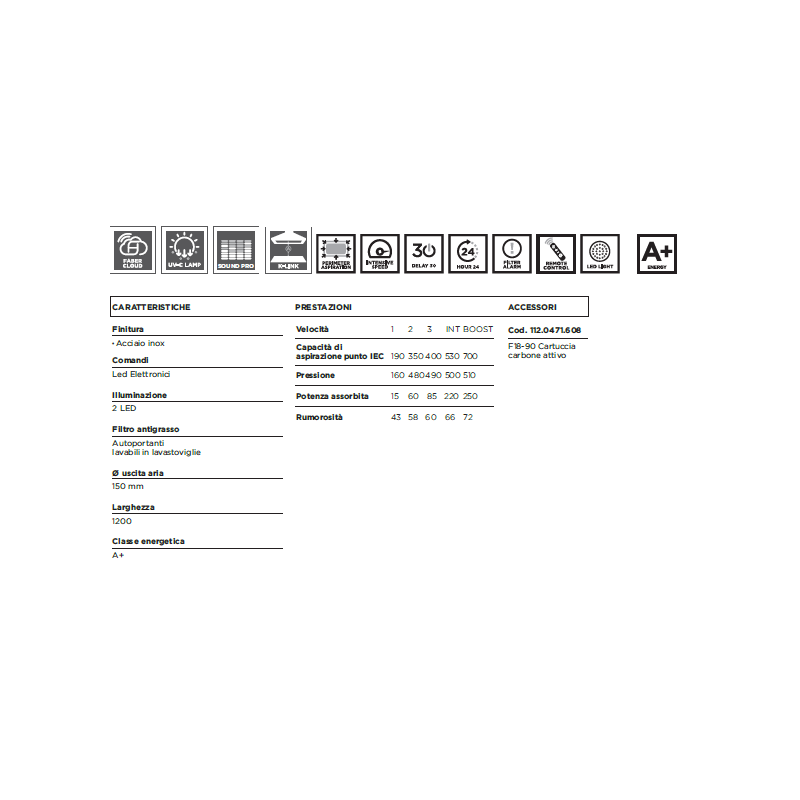 FABER 350.0680.092 Cappa Da Soffito HEAVEN LIGHT PRO A120 X AH Sistema K-LINK 1200 Mm 700 M3/h Classe A+  Acciaio Inox