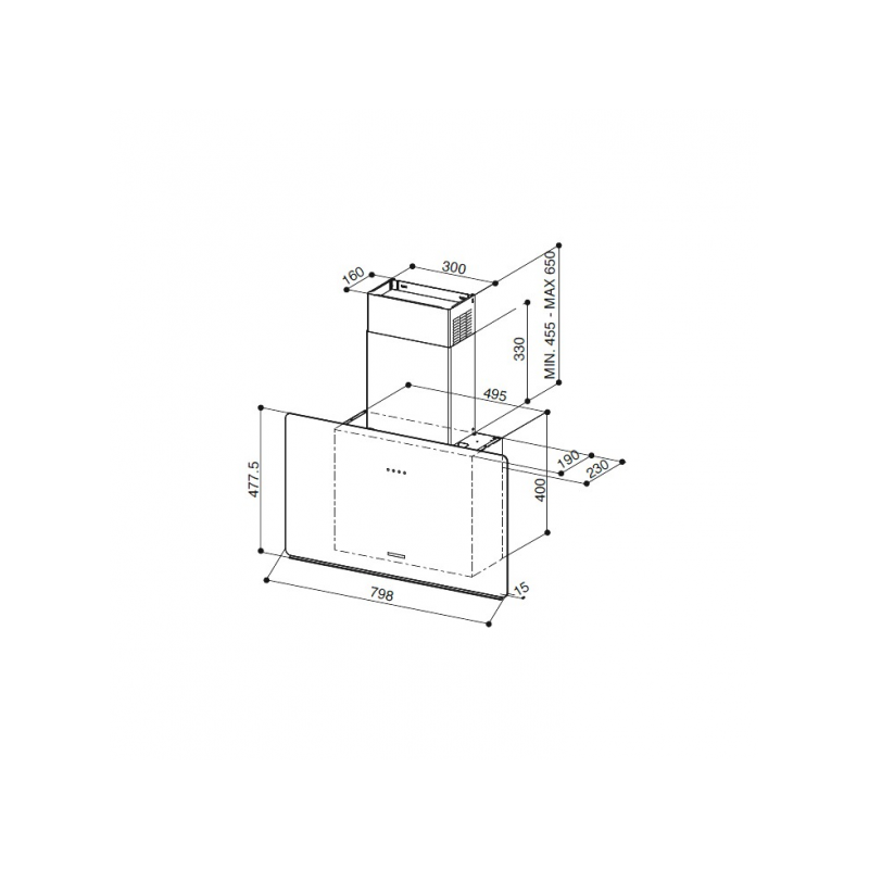 FABER Cappa Aspirante A Parete GLAM FIT ZERO DRIP BK A80 570m³/h Classe A 330.0615.655 Vetro Nero