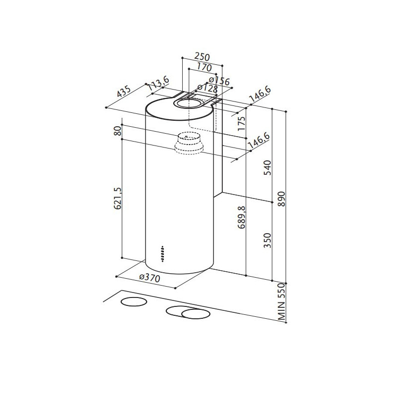 FABER S.p.A. Cylindra/2 EV8 2EL XH890 Cappa Aspirante A Parete Acciaio Inox 570 M³/h C