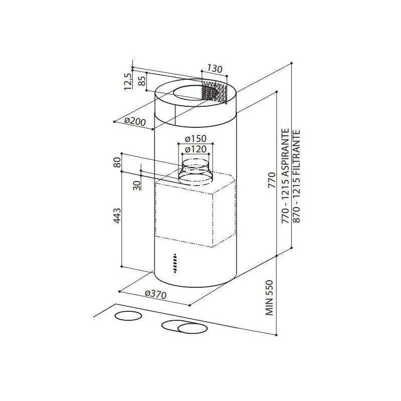 FABER S.p.A. Cylindra IS./4 EV8 X A37 Cappa Aspirante A Isola Acciaio Inox 570 M³/h C