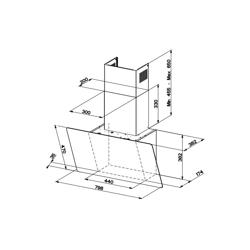 FABER S.p.A. Glam-Light A80 WH/GL Evo Cappa Aspirante A Parete Bianco 720 M³/h A+