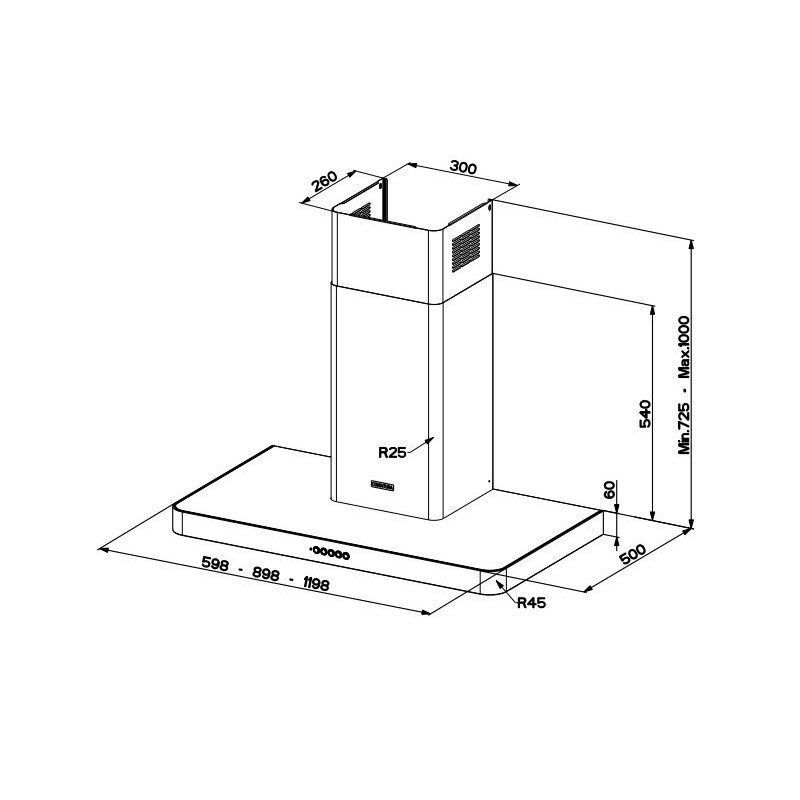 FABER S.p.A. T-Light Inox A90 Evo Cappa Aspirante A Parete Acciaio Inox 690 M³/h