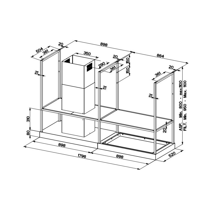FABER S.p.A. T-Shelf EV8 BK Matt A180 Cappa Aspirante A Isola Nero 700 M³/h C
