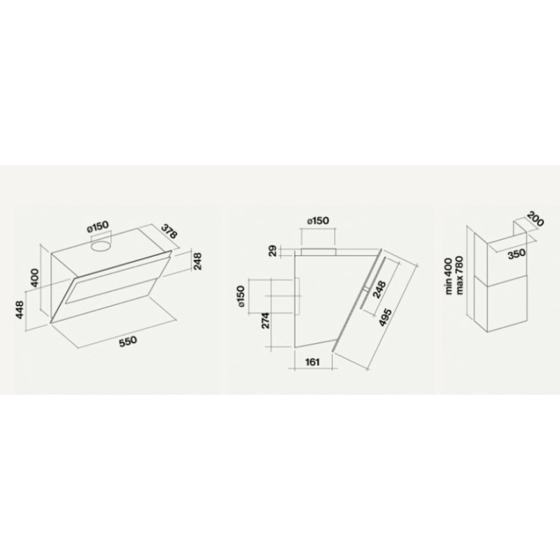 Falmec Verso Cappa Aspirante A Parete Nero 800 M³/h A