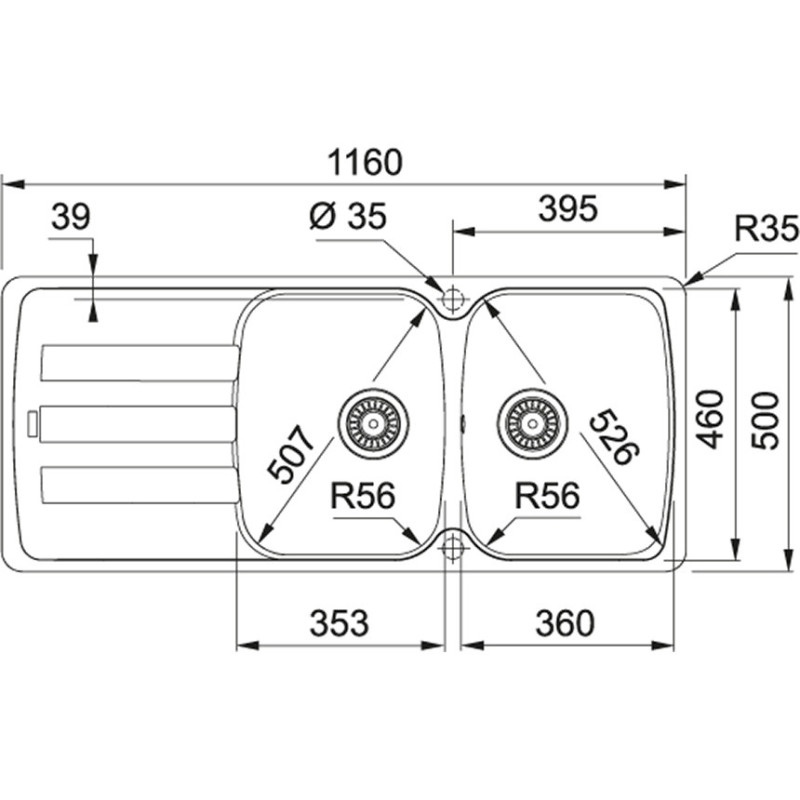 Franke AZG 621 Lavello Montato Su Piano Rettangolare