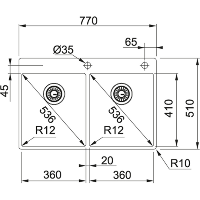 Franke BXX 220 36-36 TL Lavello Ad Incasso Rettangolare