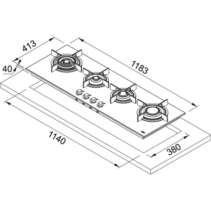 Franke Crystal Steel Pro FHCR 1204 3G TC HE XA C Acciaio Inox Da Incasso 120 Cm Gas 4 Fornello(i)