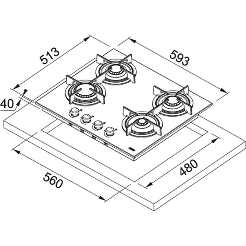 Franke Crystal Steel Pro FHCR 604 4G HE XA C Acciaio Inox Da Incasso 60 Cm Gas 4 Fornello(i)