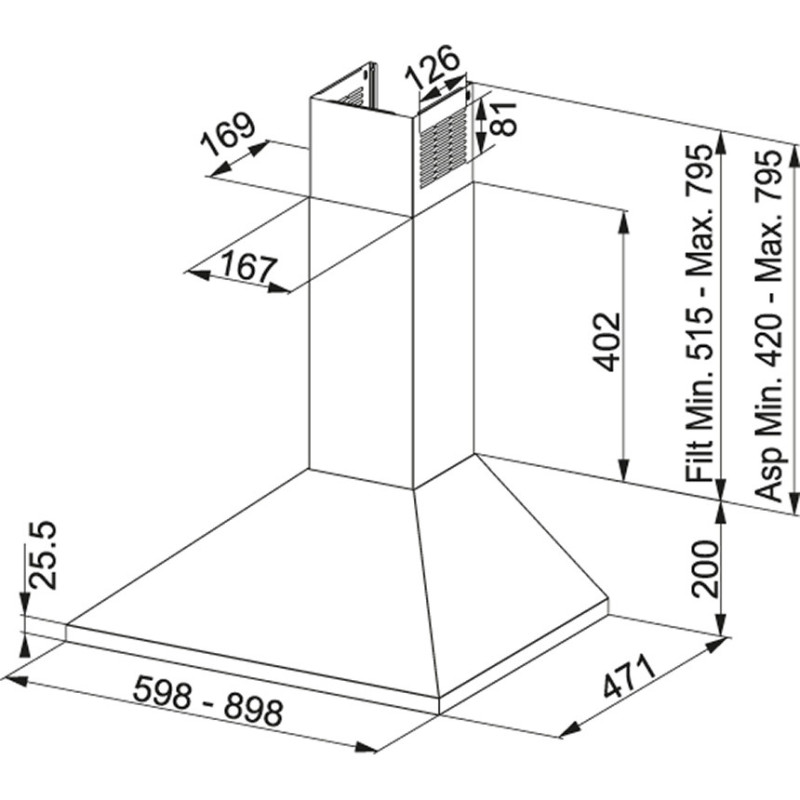 Franke FJO 624 Cappa Aspirante A Parete Acciaio Inox 430 M³/h D