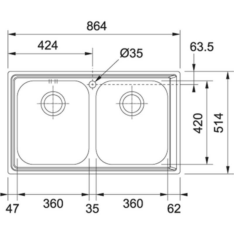 Franke NEX 220 Lavello montato su piano Rettangolare Acciaio inox