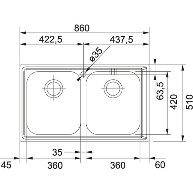 Franke NEX 620 Lavello Montato Su Piano Rettangolare Acciaio Inox