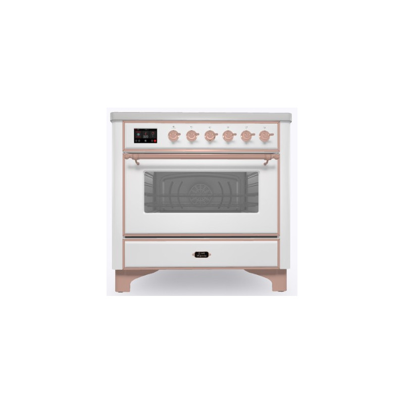 ILVE M09PDNE3/WHP Cucina 90X60 - 5 Fuochi A Gas - Forno Elettrico 80 Cm - Scocca Bianca Finiture Rame